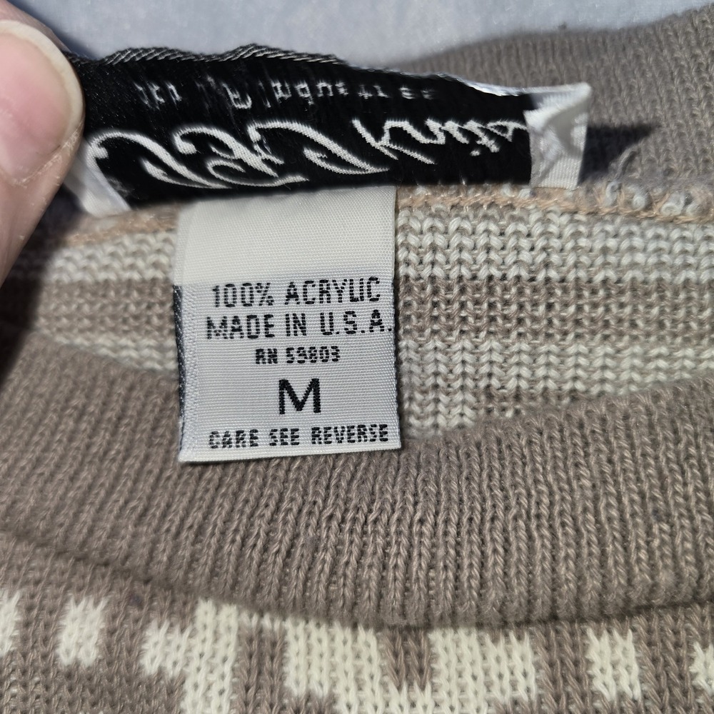 IFI Knits Vintage 80s Sweater M Geometric Nordic Fair Isle Earth Tone Knitwear - Picture 4 of 11